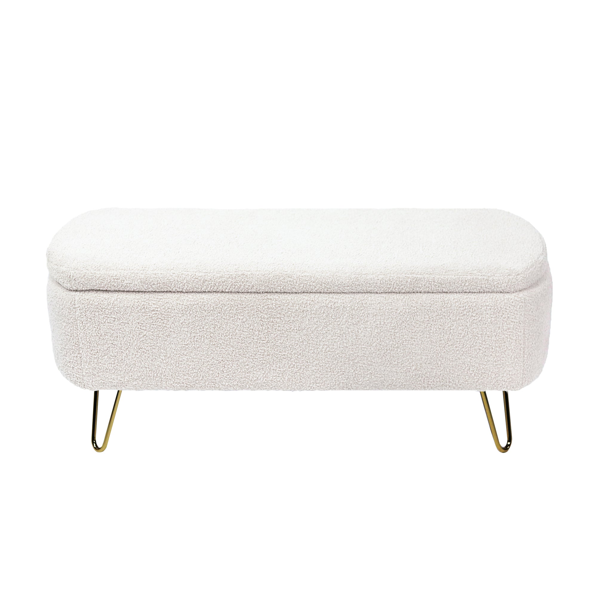 Aurora Ivory Faux Fur Storage Ottoman Bench with Gold Legs