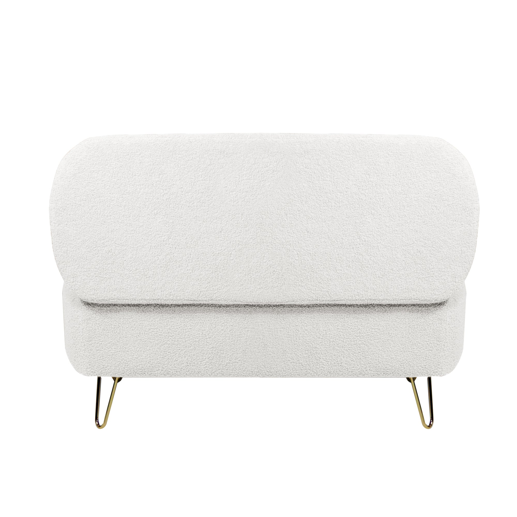 Aurora Ivory Faux Fur Storage Ottoman Bench with Gold Legs