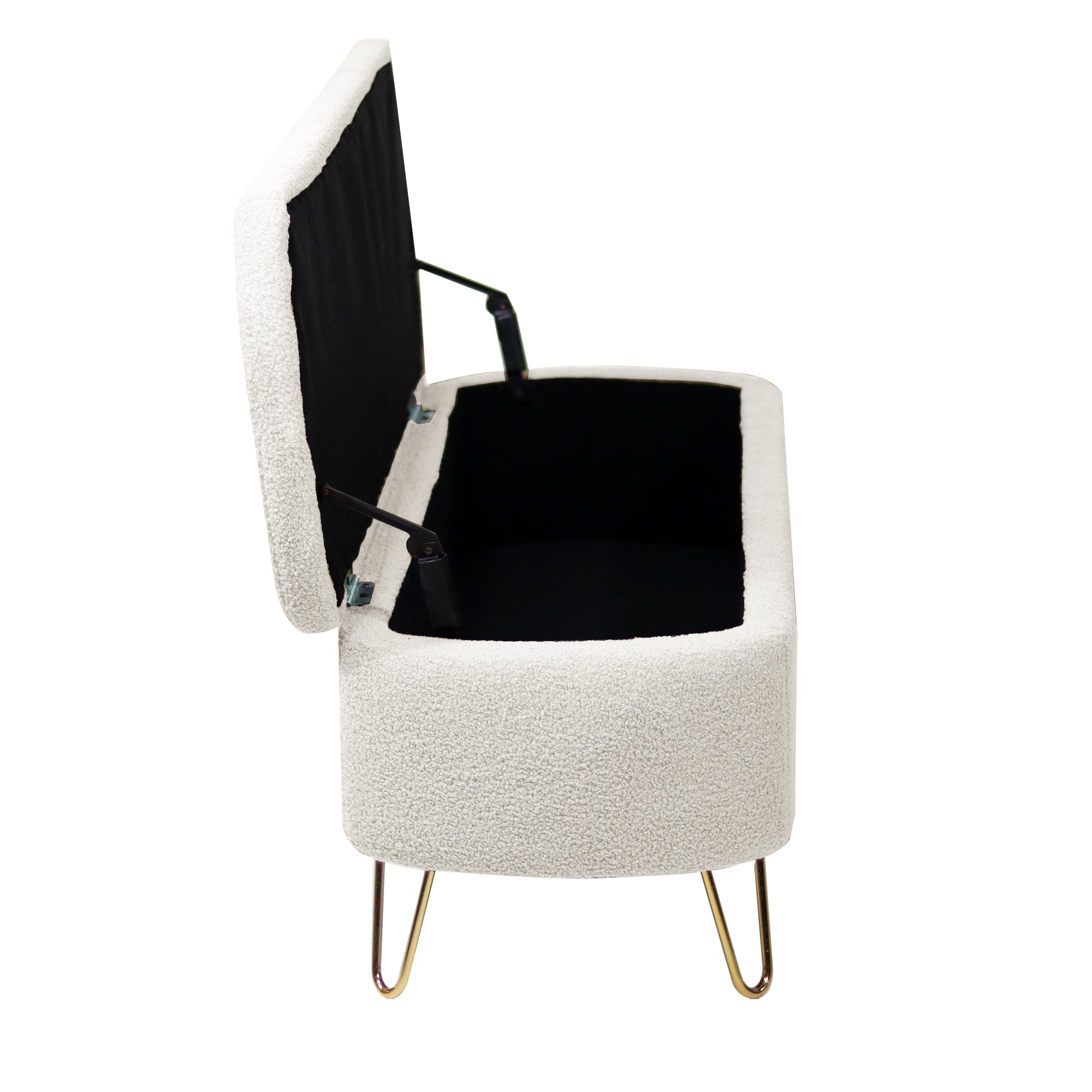 Aurora Ivory Faux Fur Storage Ottoman Bench with Gold Legs