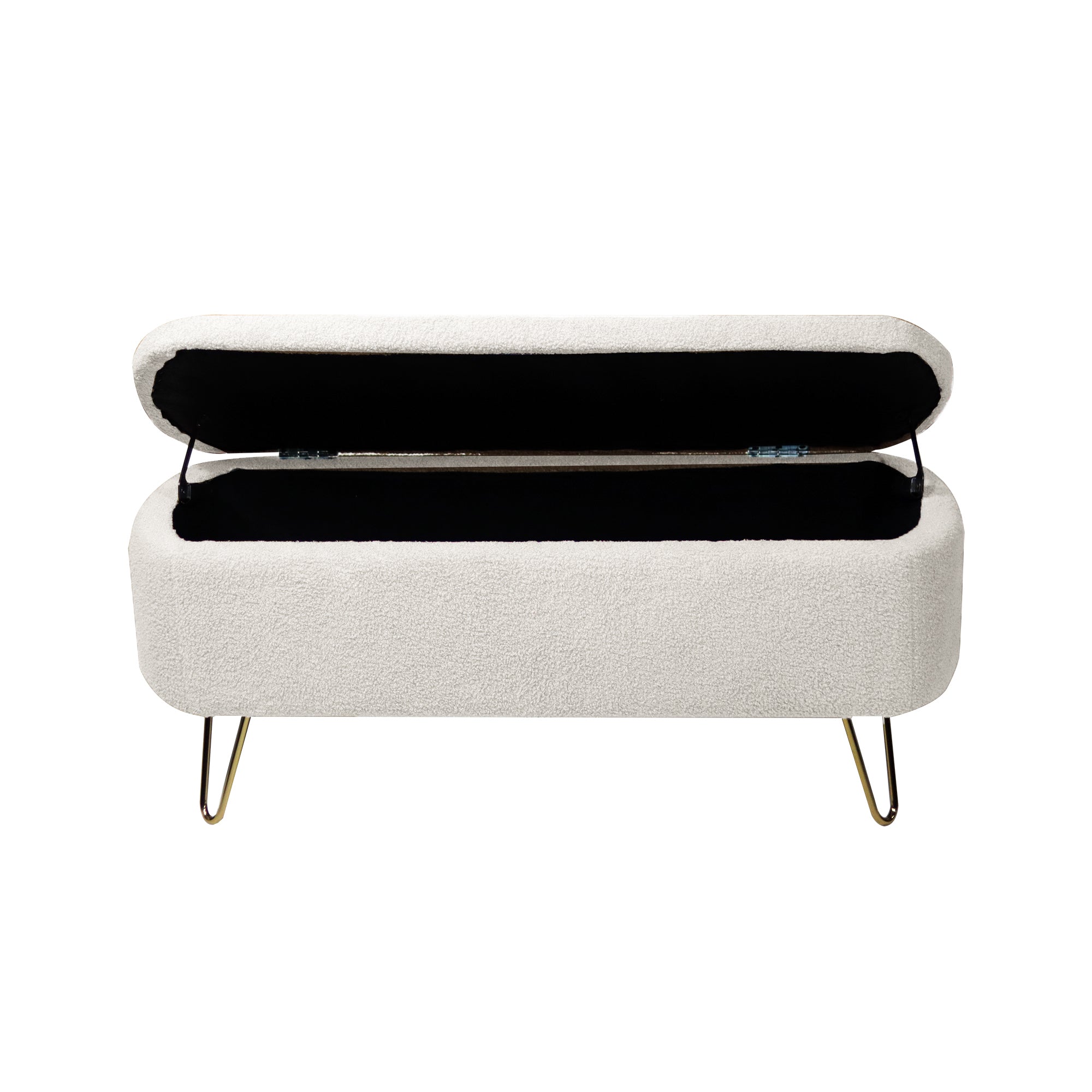 Aurora Ivory Faux Fur Storage Ottoman Bench with Gold Legs