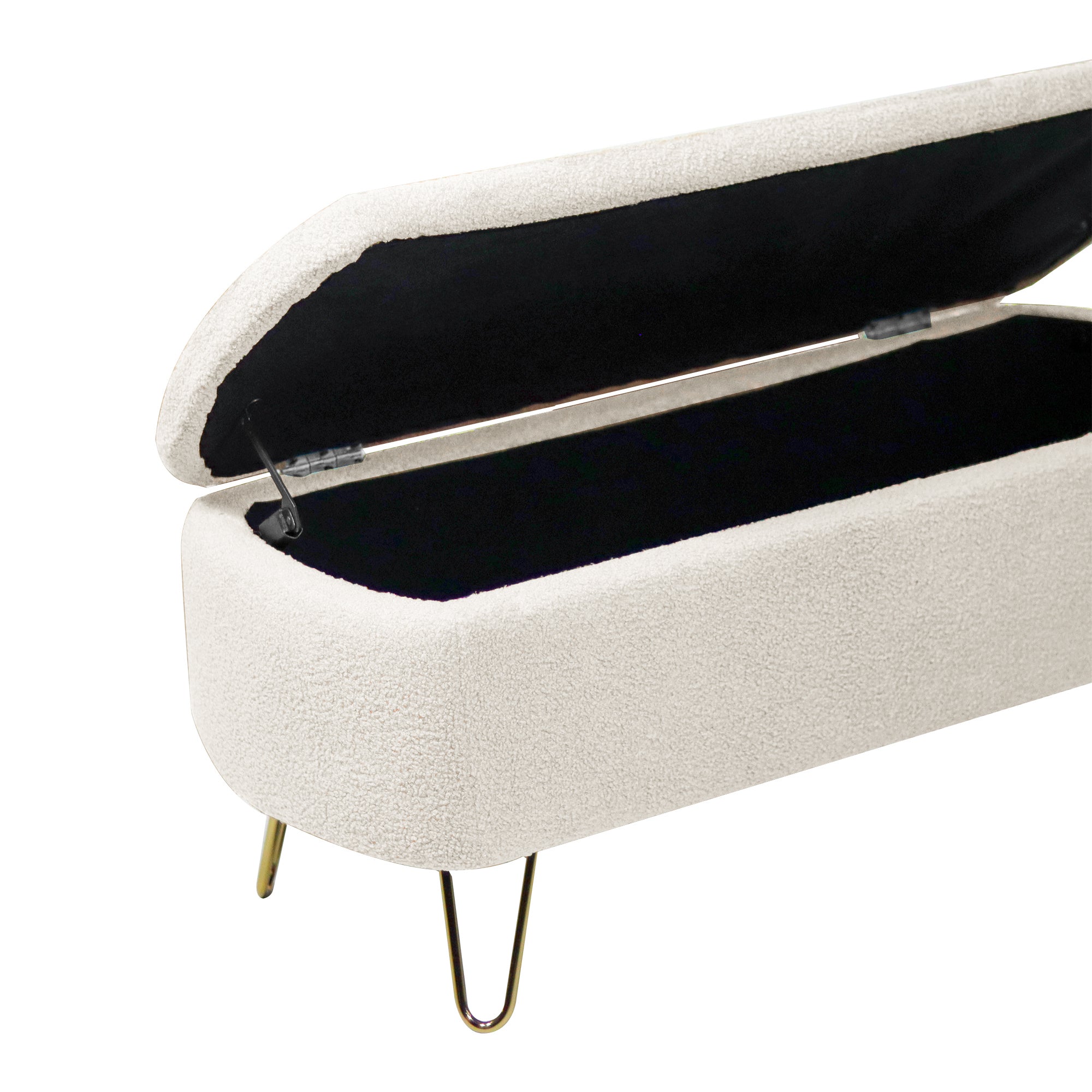 Aurora Ivory Faux Fur Storage Ottoman Bench with Gold Legs