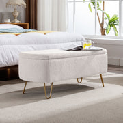 Aurora Ivory Faux Fur Storage Ottoman Bench with Gold Legs