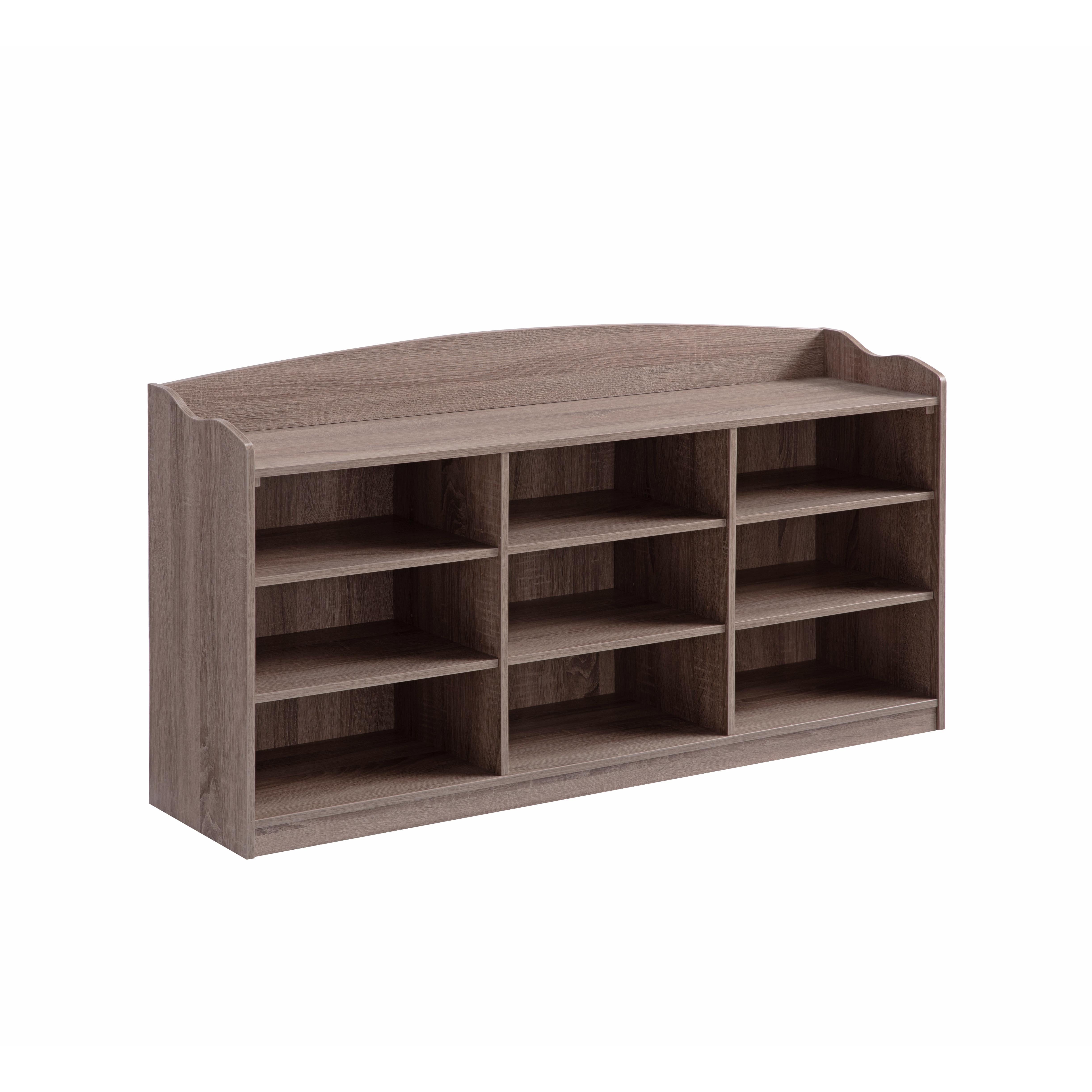 Wooden Shoe Storage Bench, Nine Storage Shelves, Entryway Organizer, Dark Taupe