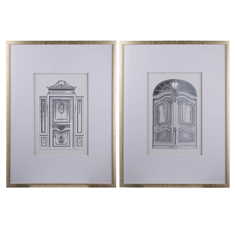 Laurel Architectural Sketch Wall Art Set of 2