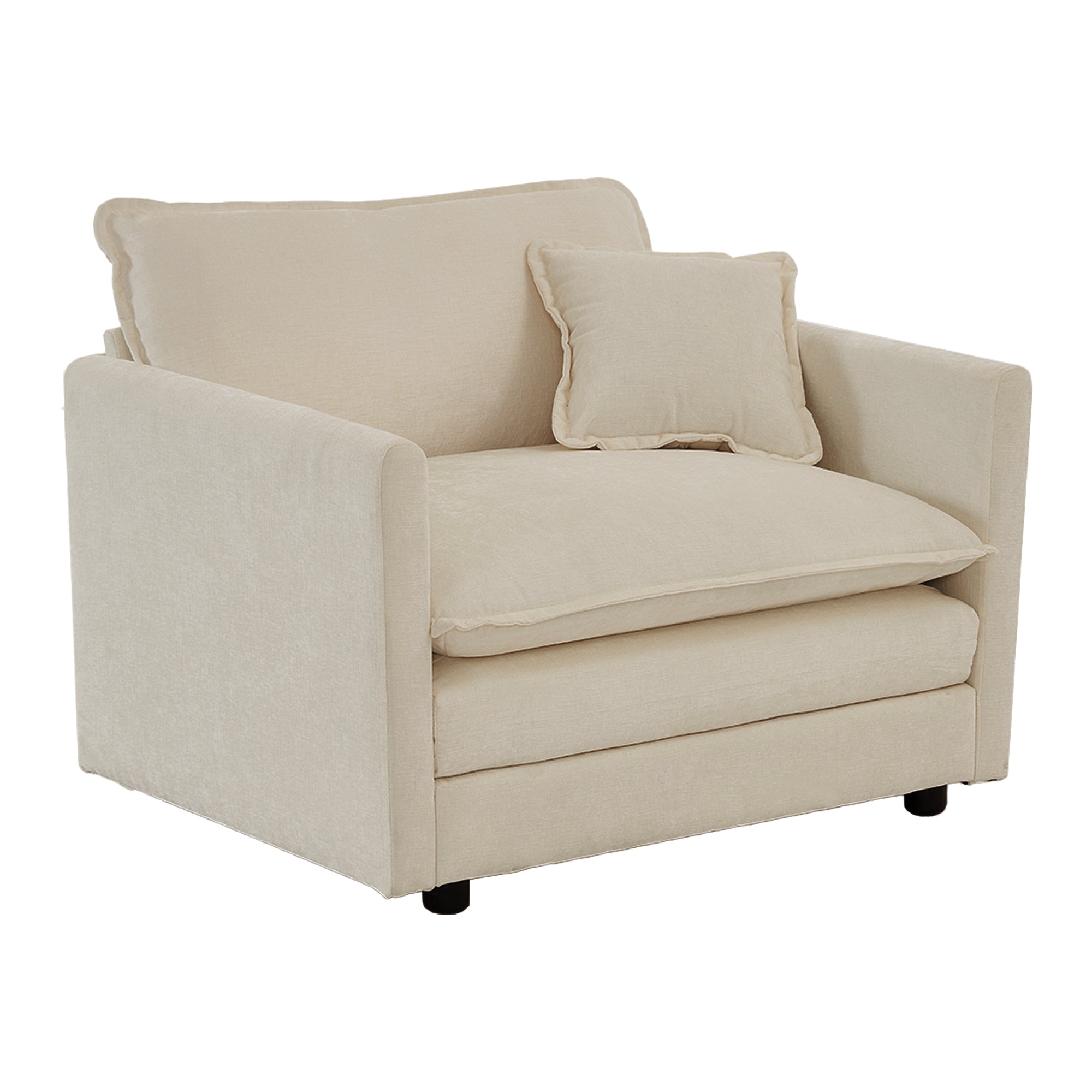 Aven Modern Beige Chenille Accent Chair with Ottoman for Living Room