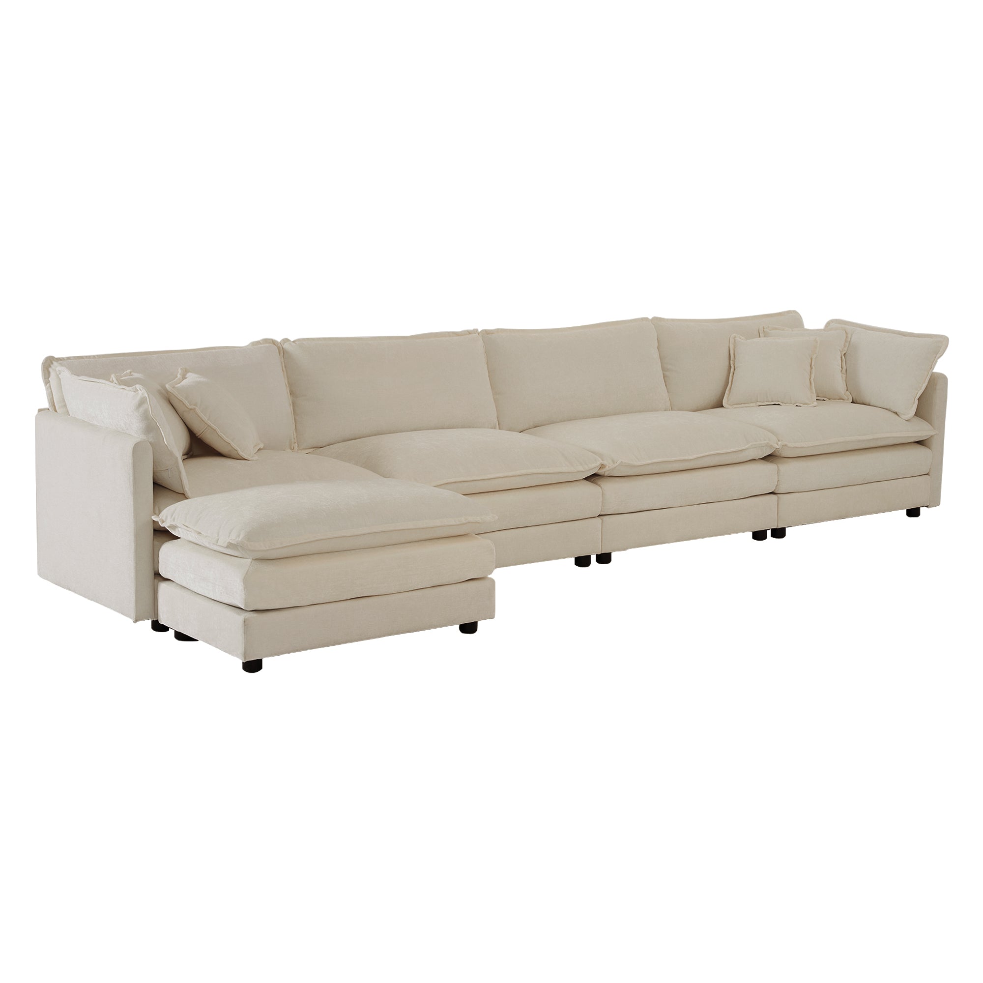Fremont 147" Modular Chenille Upholstered L-Shaped Sectional Sofa with Ottoman