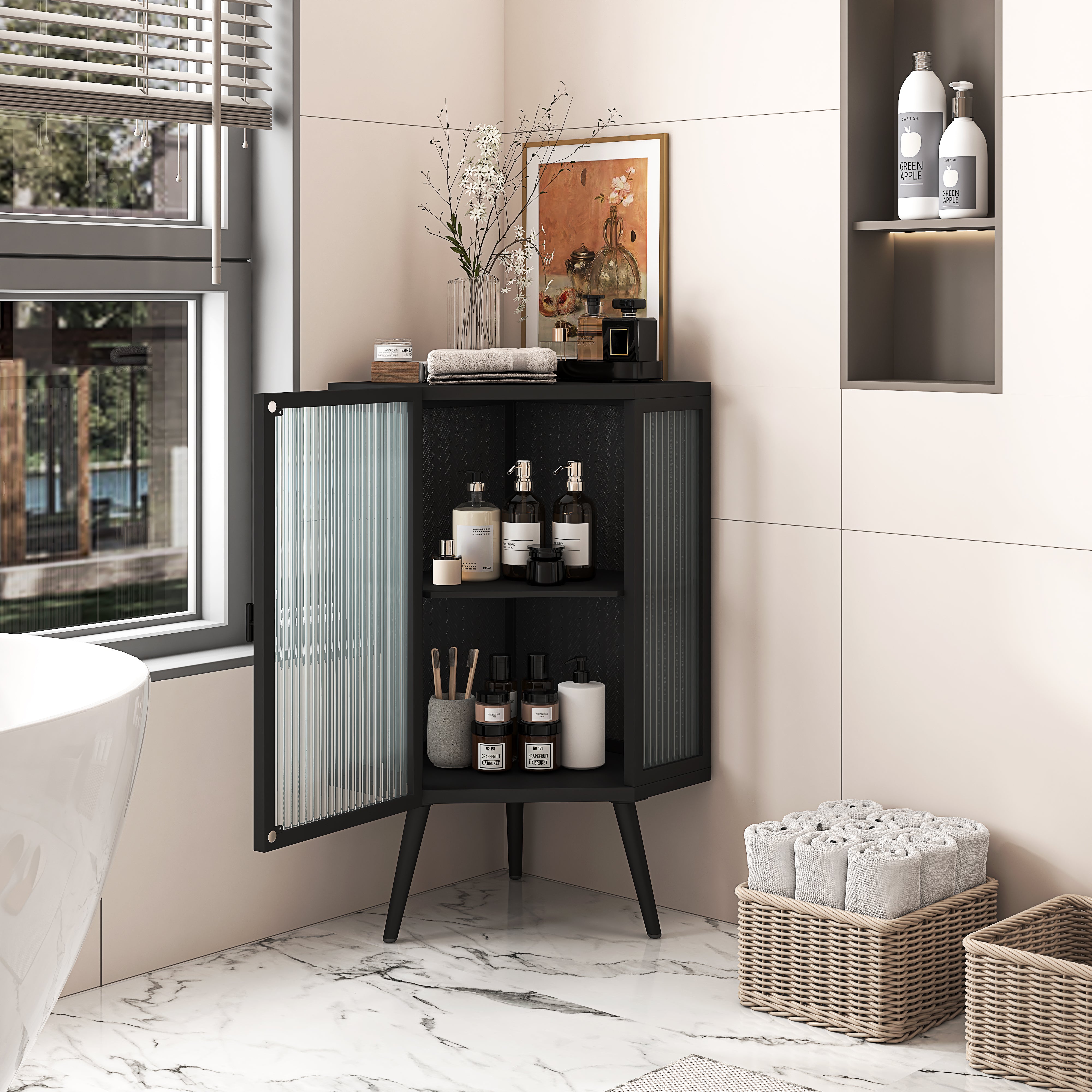 Homy Casa Corner Floor Cabinet 22.25" Storage Cabinet with Glass Door
