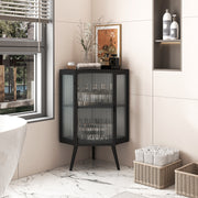 Homy Casa Corner Floor Cabinet 22.25" Storage Cabinet with Glass Door