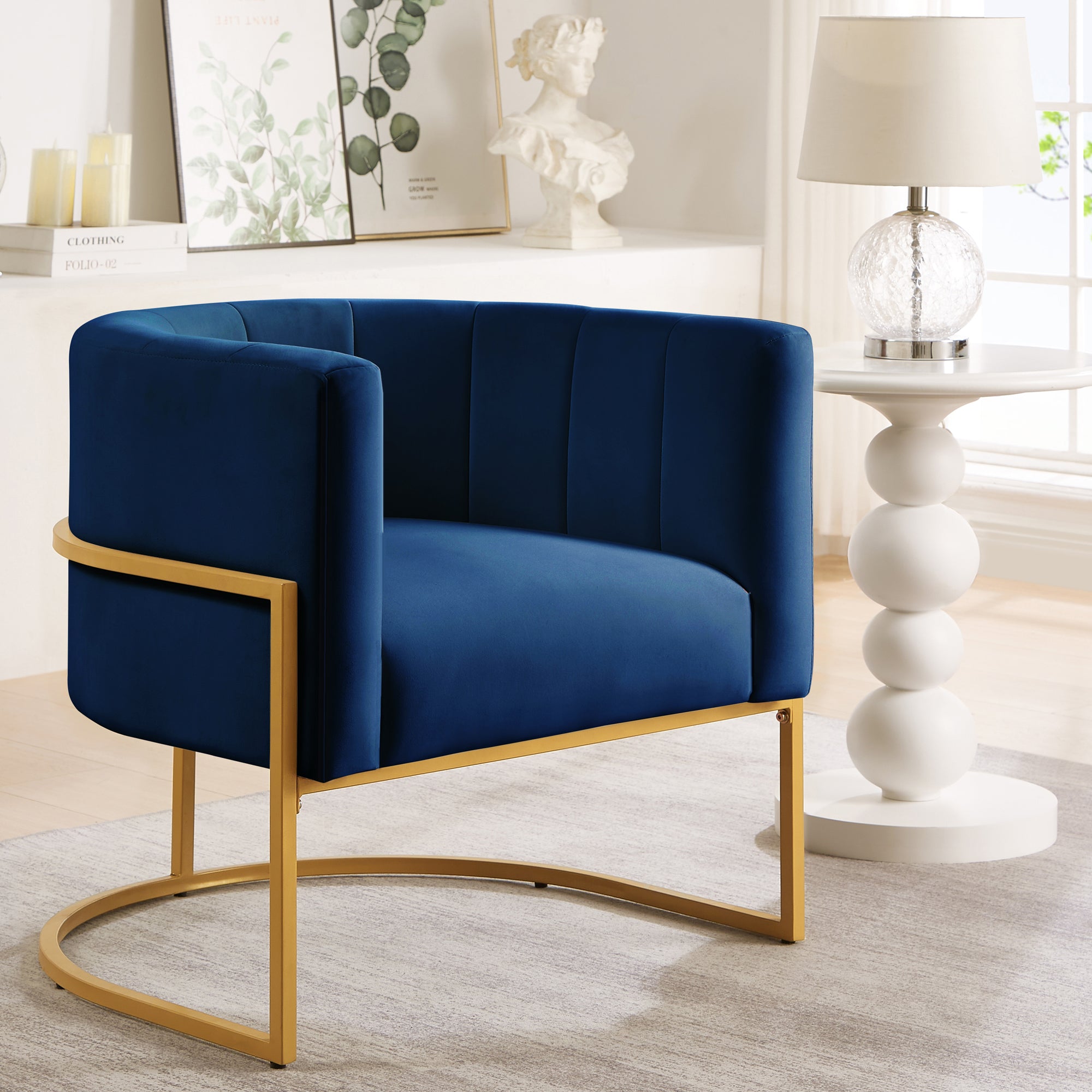 Huron Velvet Upholstered Accent Chair with Gold Leg