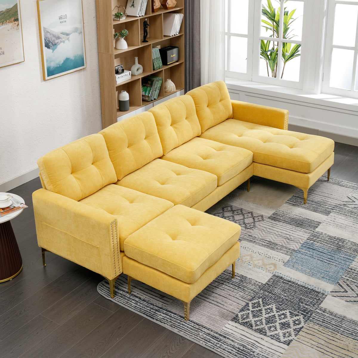Lubbock 110.6" U-Shaped Convertible Velvet Sectional Sofa with Ottoman