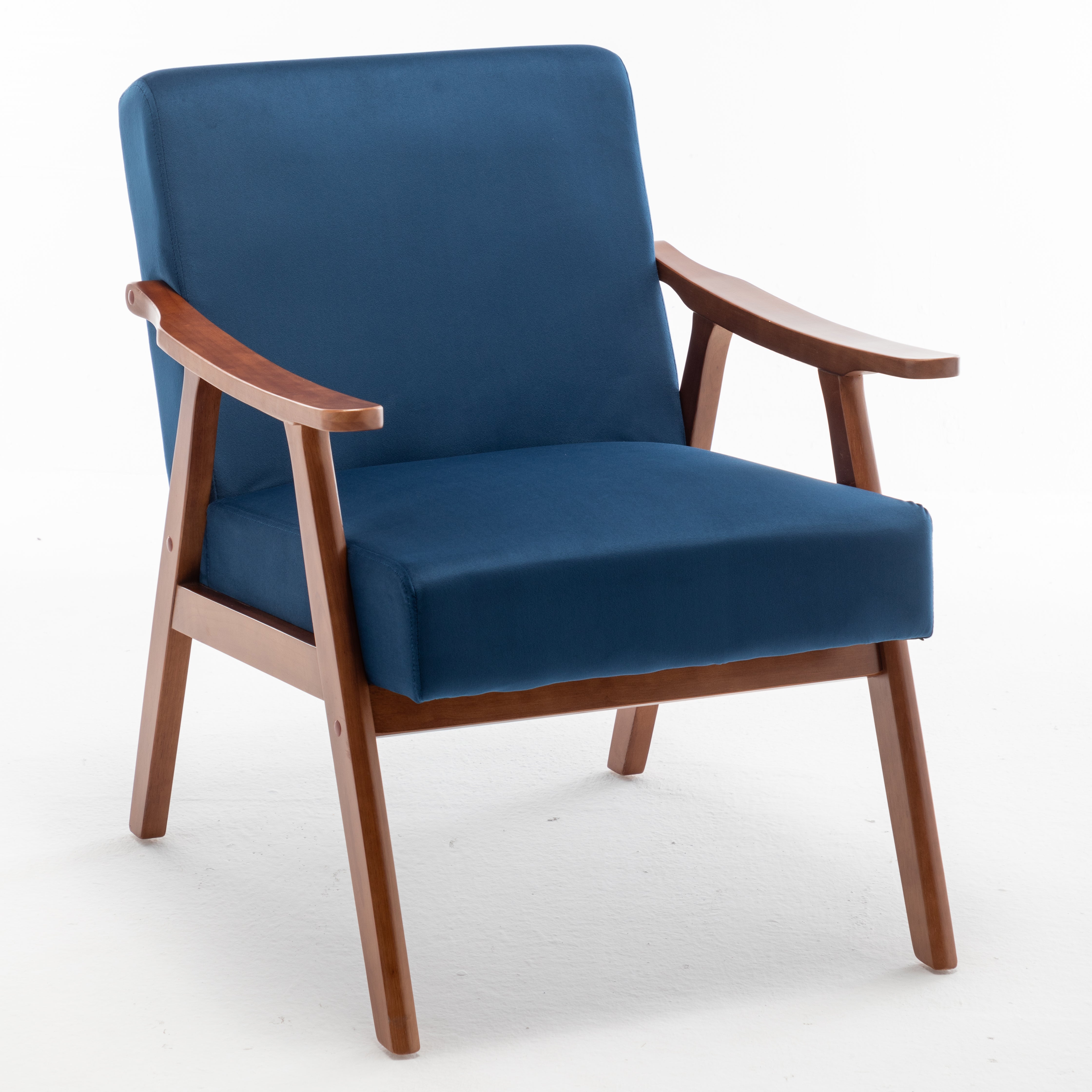 Aden Mid Century Modern Accent Chair with Solid Wood Frame and Thick Backrest