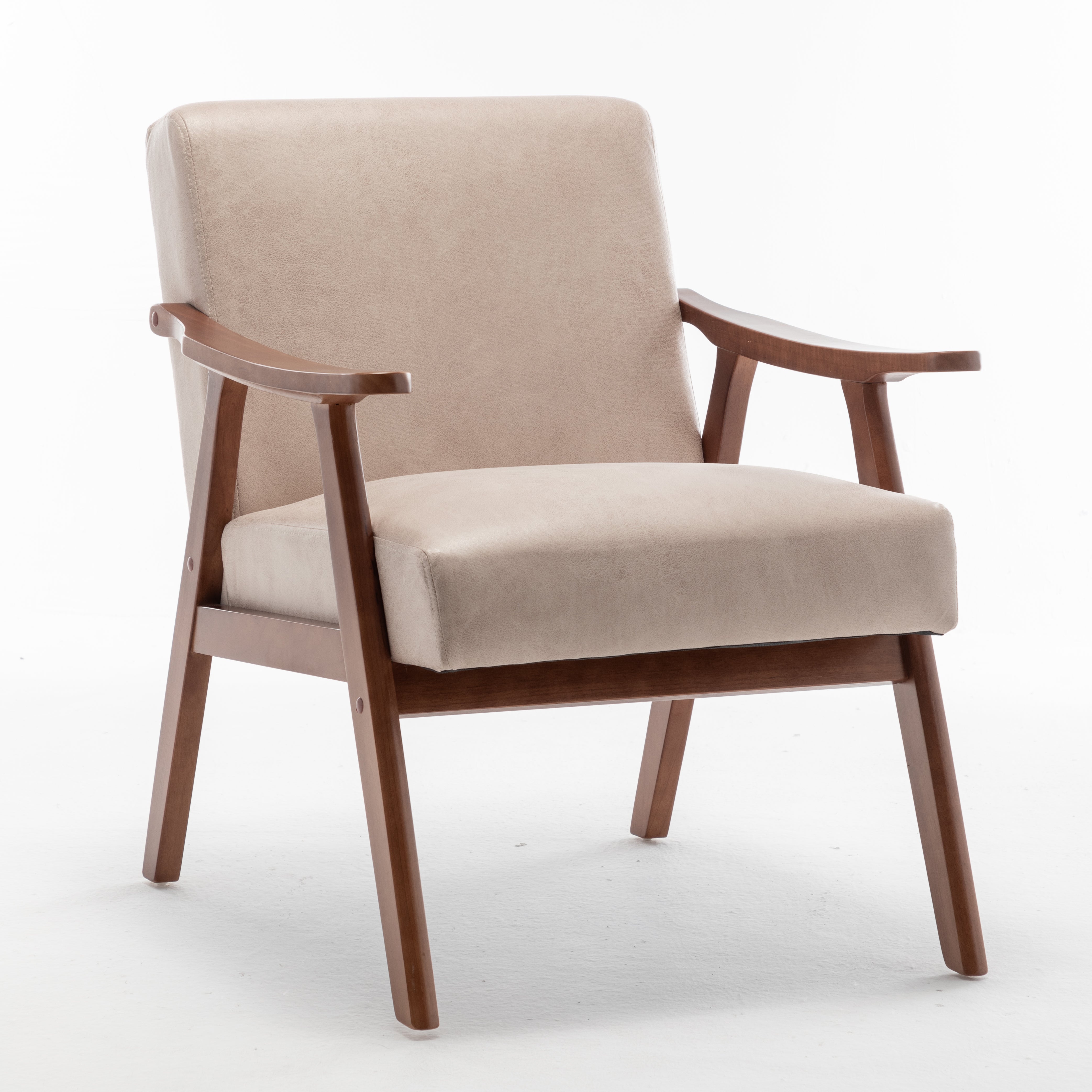 Aden Mid Century Modern Accent Chair with Solid Wood Frame and Thick Backrest