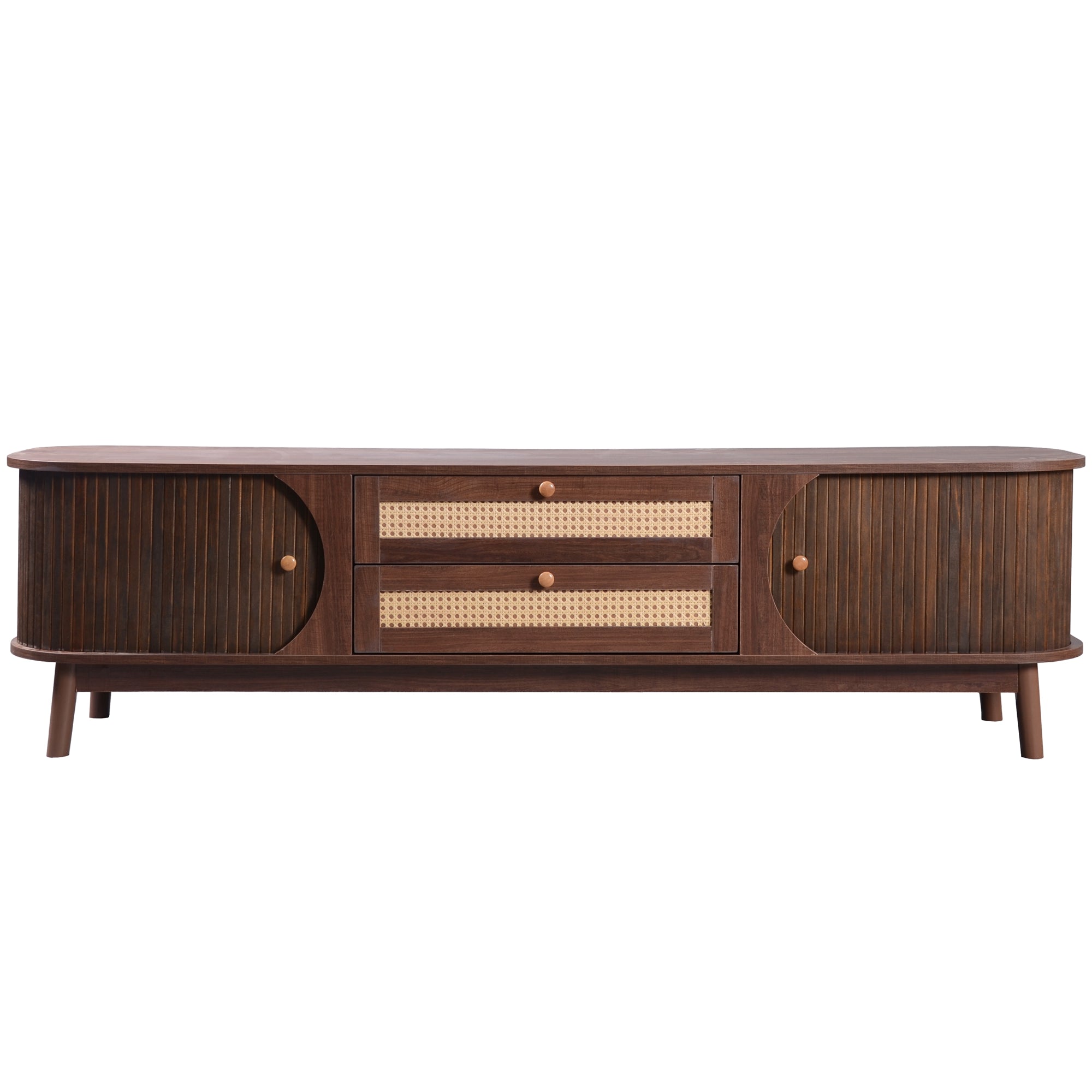 Cusco Mid-Century Rattan TV Stand with Solid Wood Legs