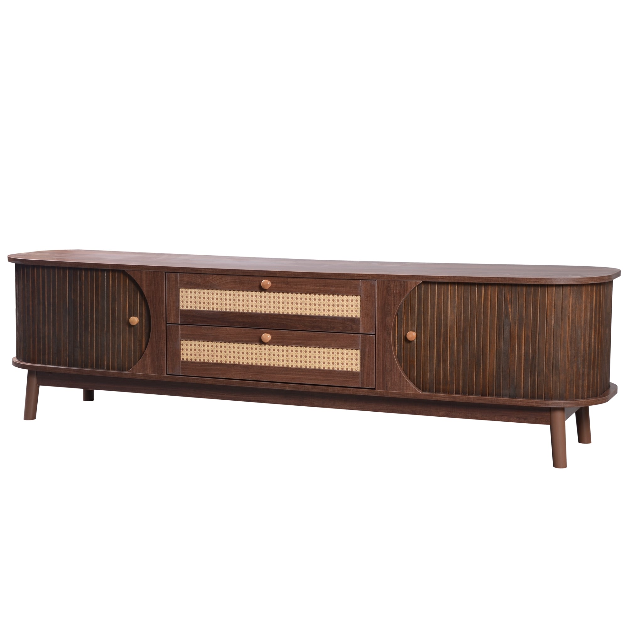 Cusco Mid-Century Rattan TV Stand with Solid Wood Legs
