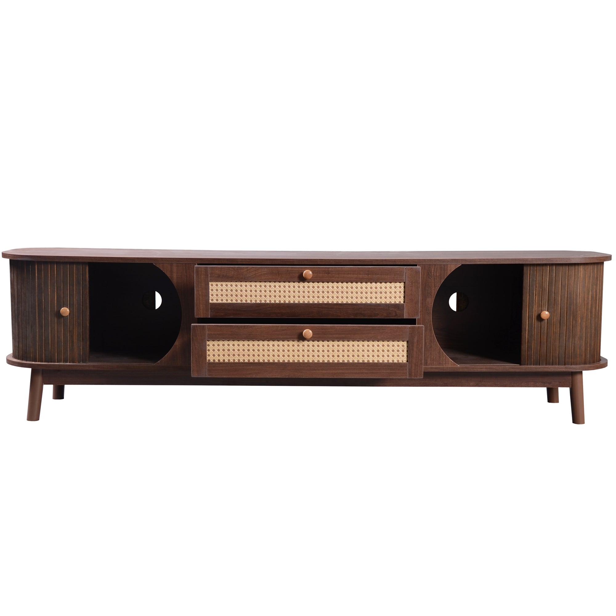 Cusco Mid-Century Rattan TV Stand with Solid Wood Legs