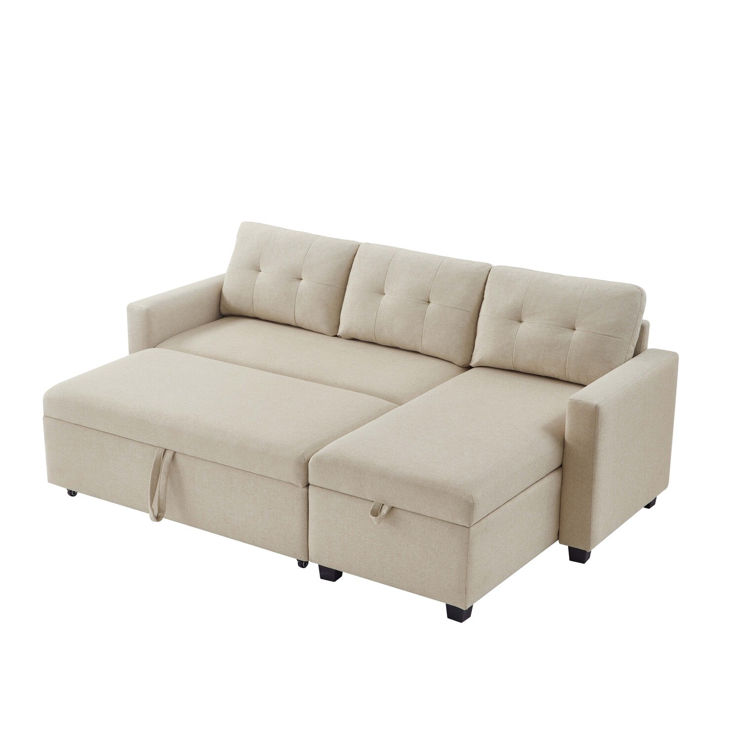 Boise Upholstered Sectional Sleeper Sofa with Storage Chaise, Beige