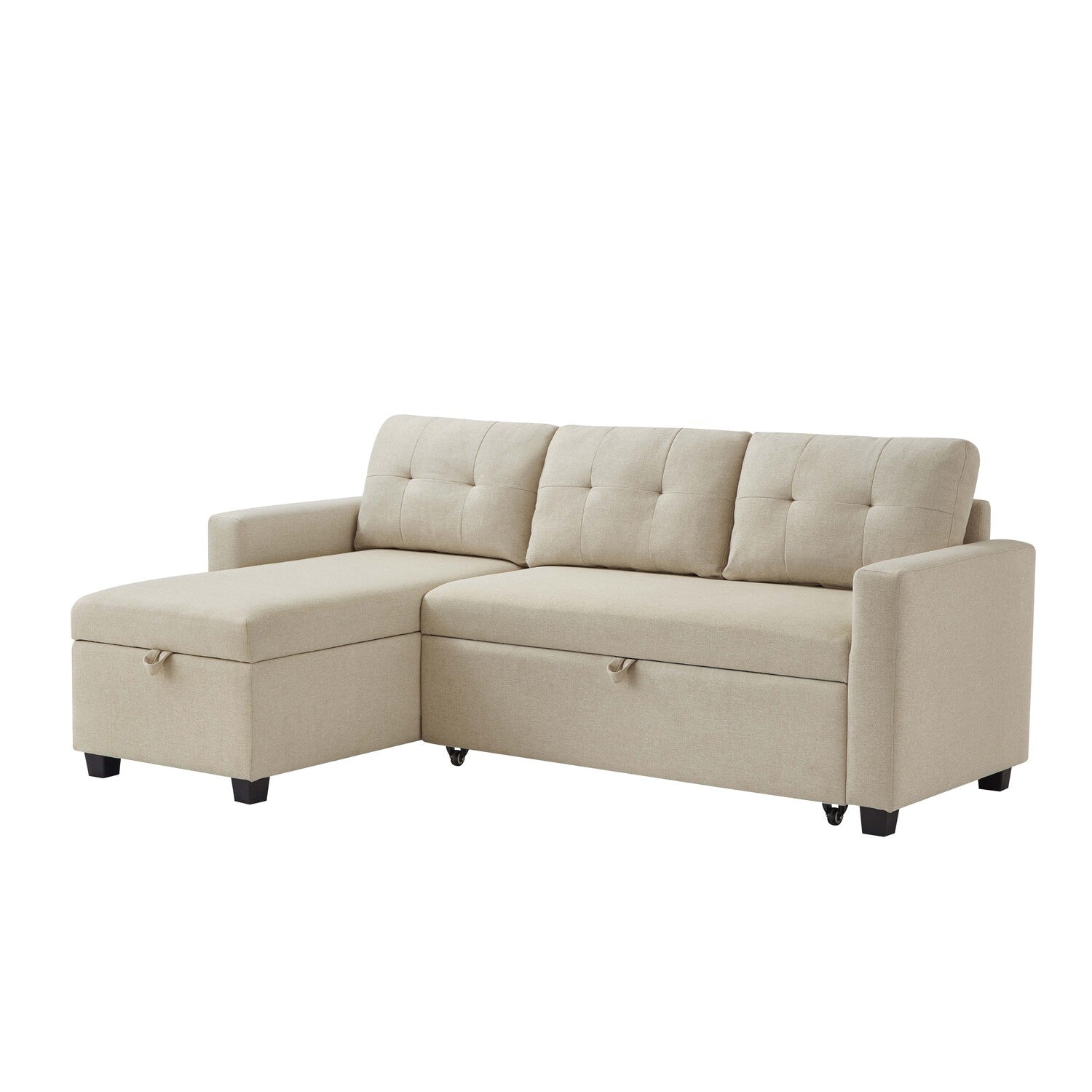 Boise Upholstered Sectional Sleeper Sofa with Storage Chaise, Beige
