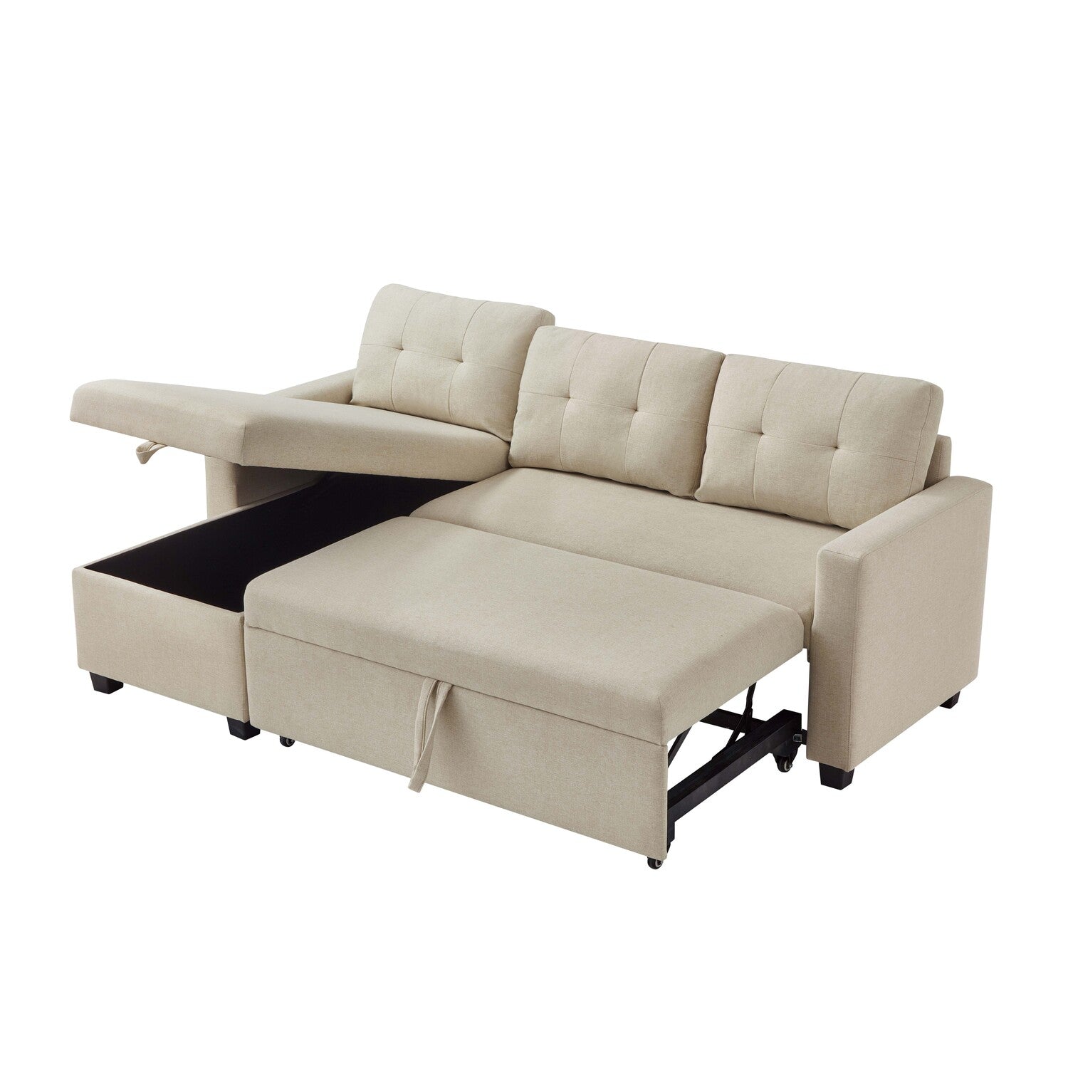 Boise Upholstered Sectional Sleeper Sofa with Storage Chaise, Beige
