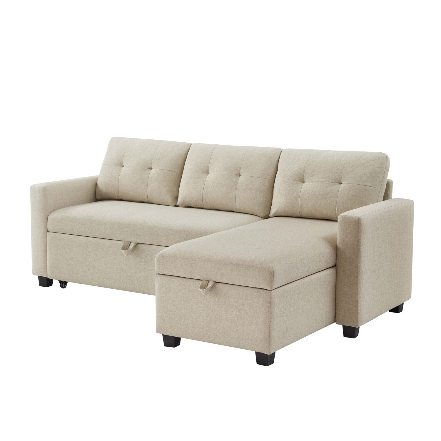 Boise Upholstered Sectional Sleeper Sofa with Storage Chaise, Beige