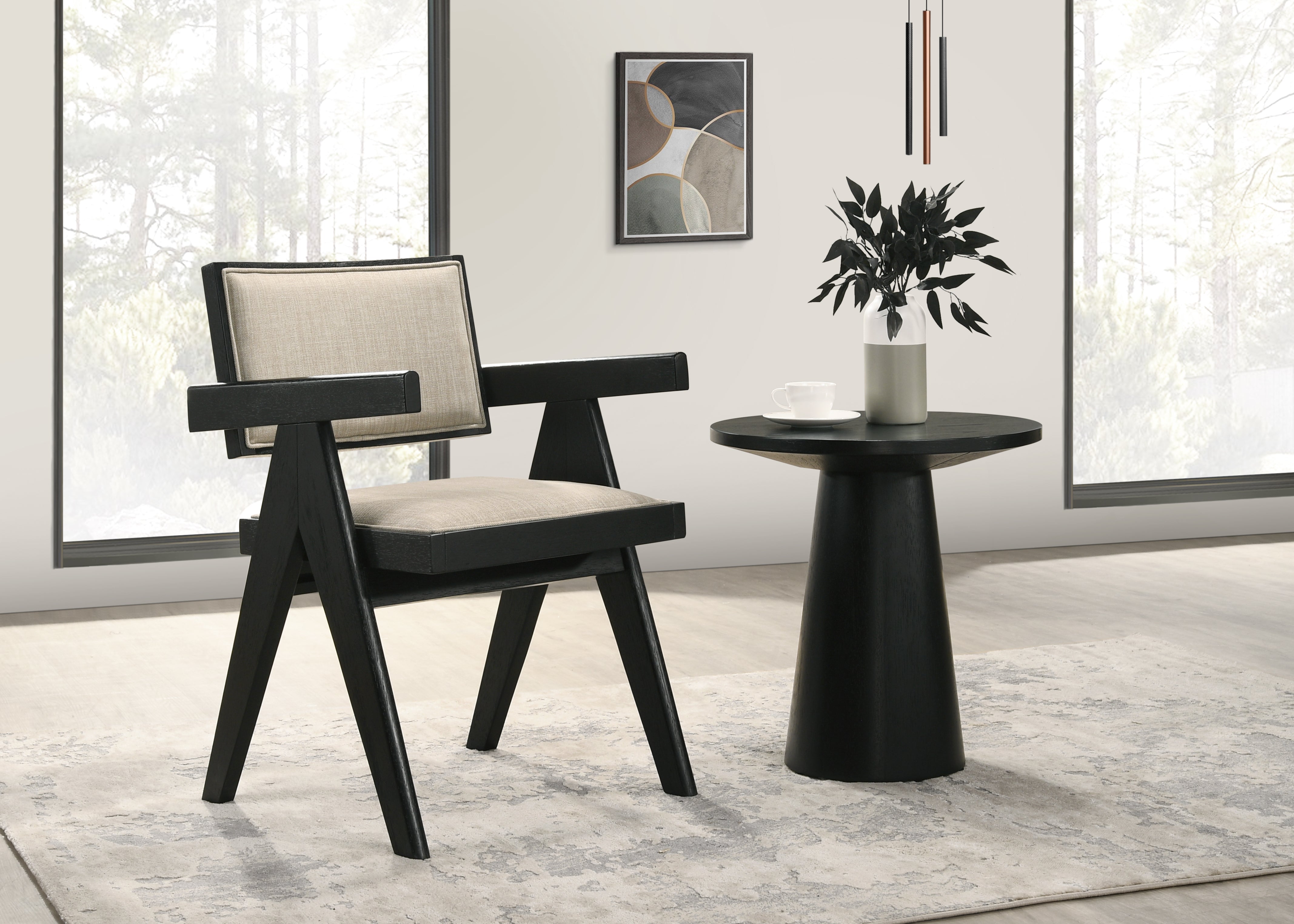 Jasper 21"W 3-Piece Ebony Black Arm Chairs and Console Table Set with Pedestal Base