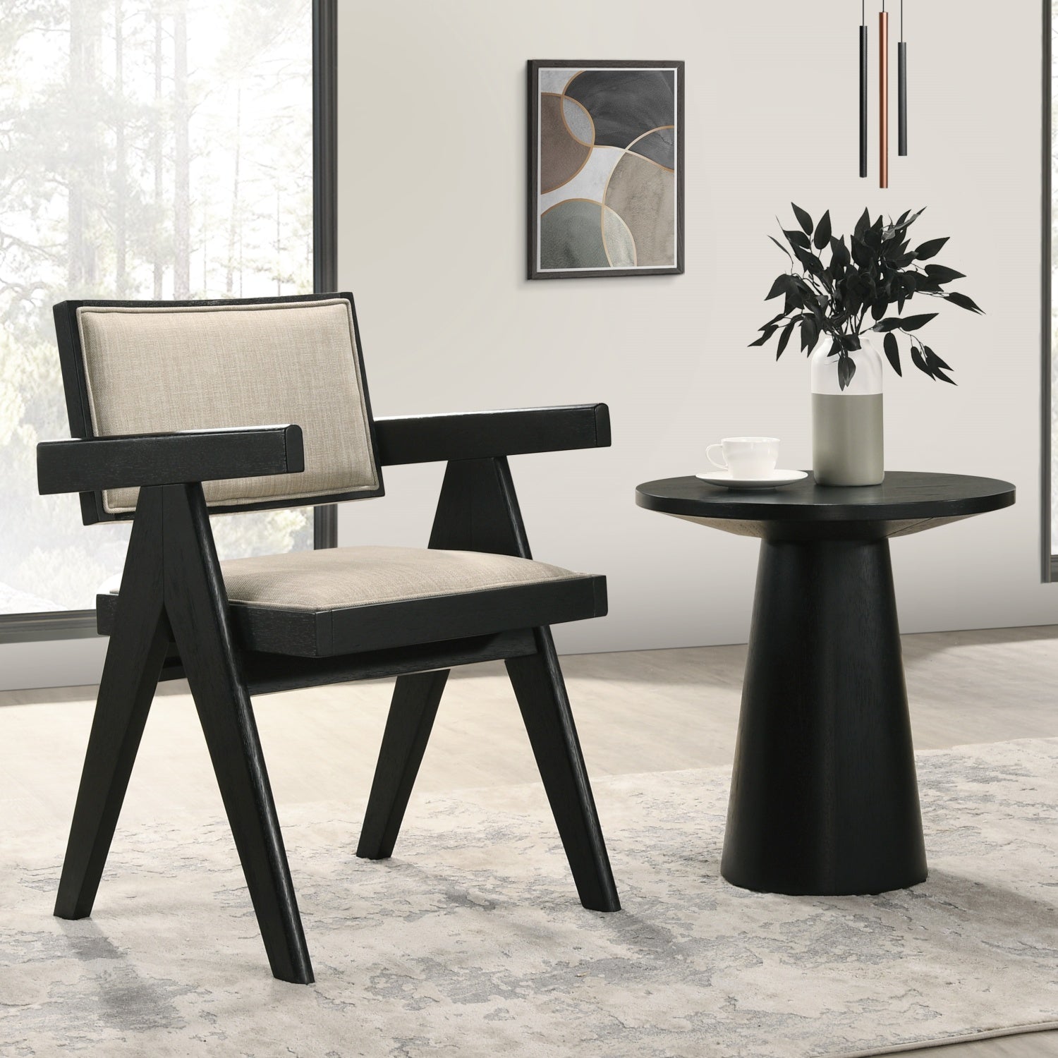 Colmar 3 Piece Modern Black Armchair and Round Side Table Set