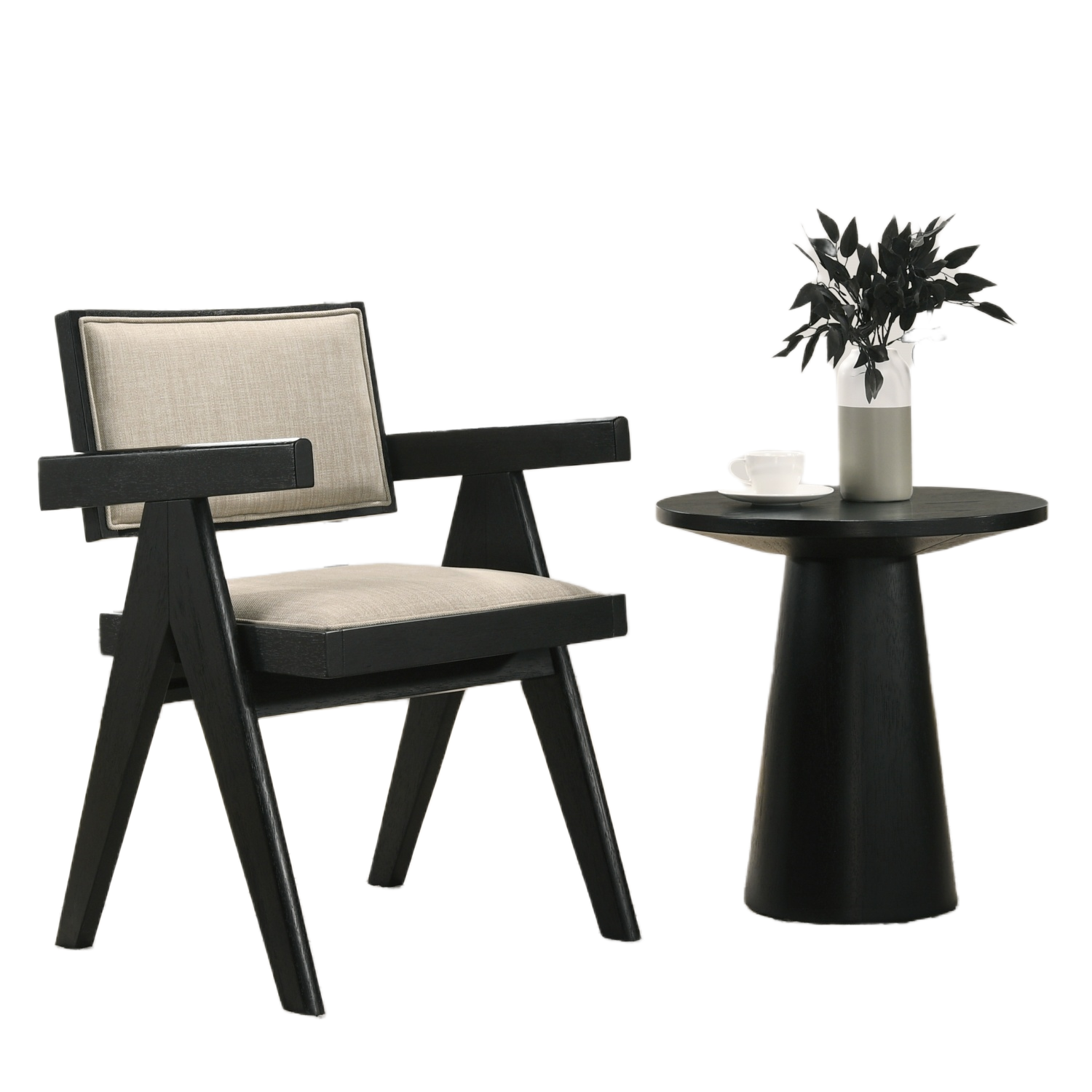 Colmar 3 Piece Modern Black Armchair and Round Side Table Set