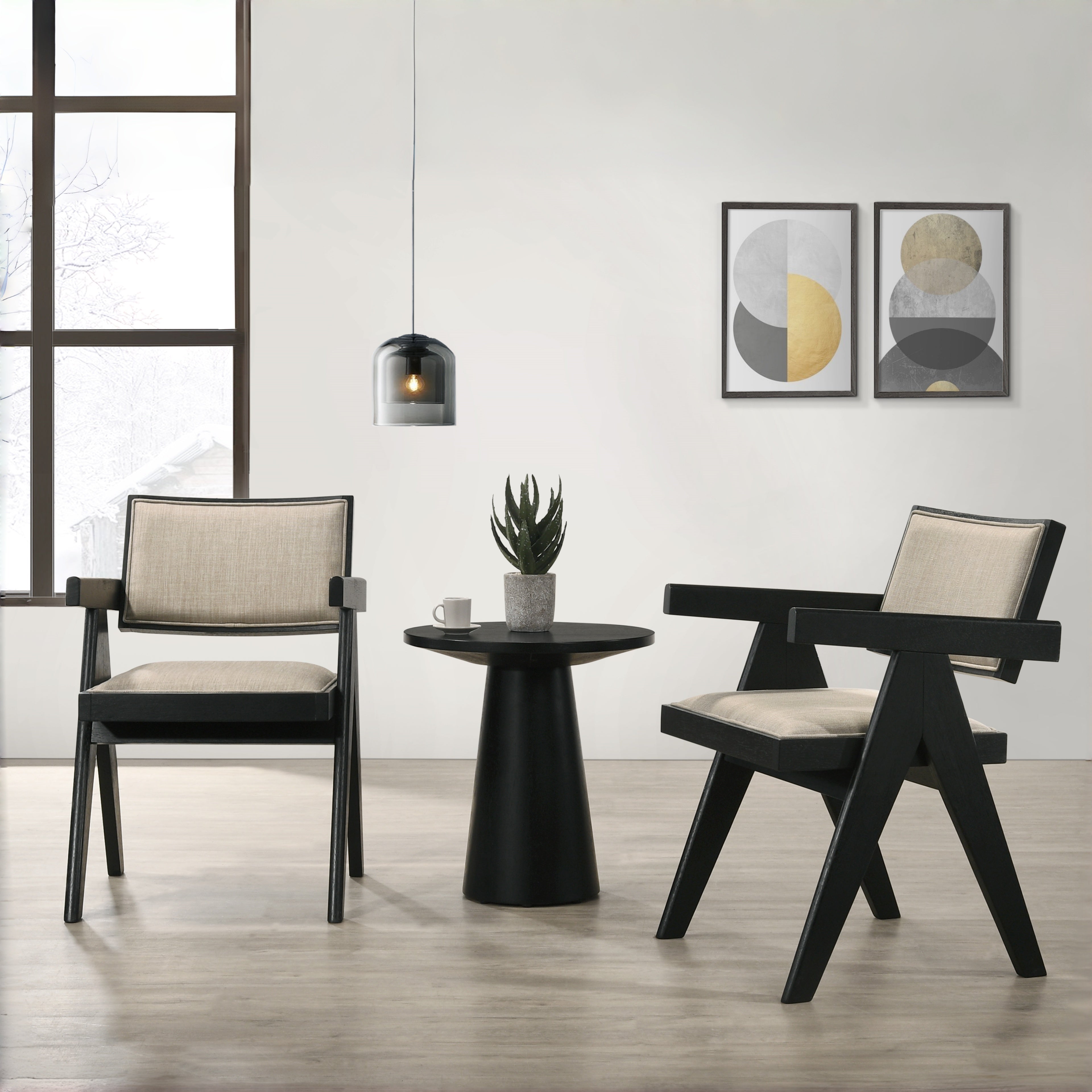 Colmar 3 Piece Modern Black Armchair and Round Side Table Set