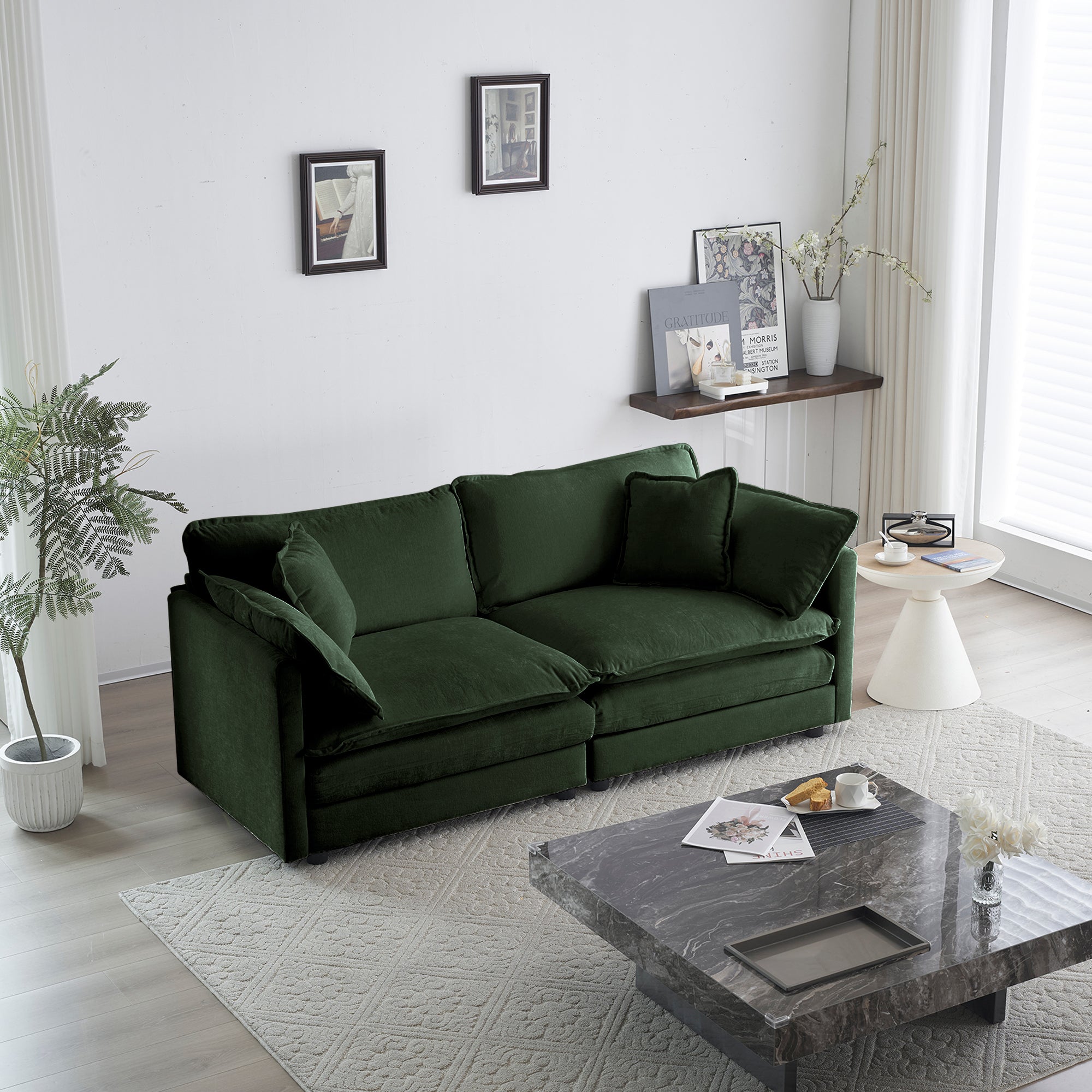 Napa Chenille Upholstered 2-Seater Loveseat Sofa Couch with 4 Pillows, Green
