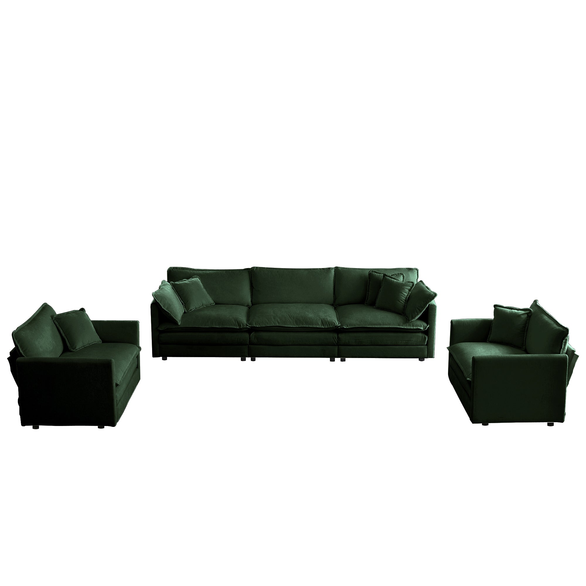 Fremont 3 Piece Chenille Upholstered Modular Sofa Set with Armchairs and 3-Seater Sofa