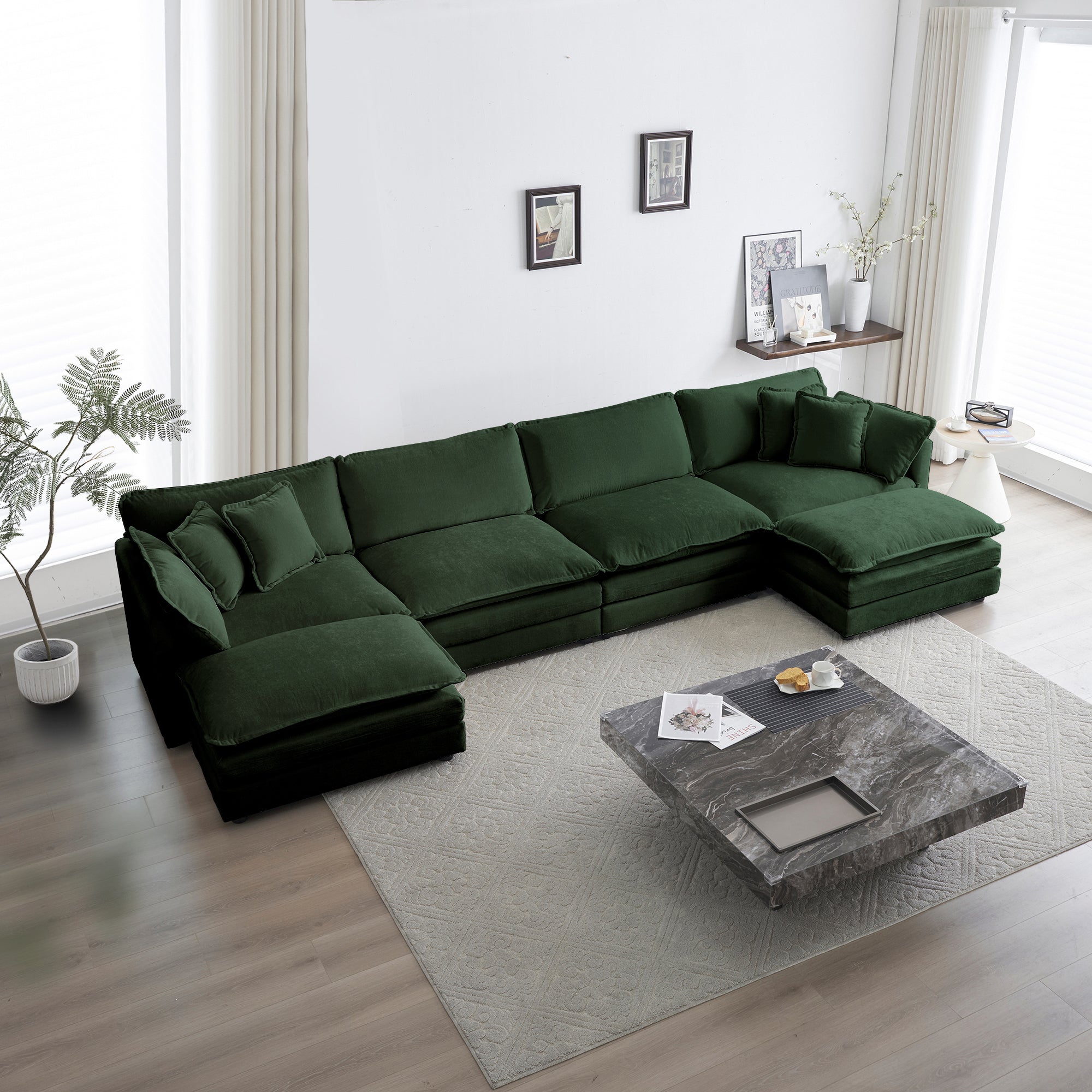 Fremont 147” 6 Piece Large U-Shaped Modular Sectional Sofa Set with 2 Ottomans