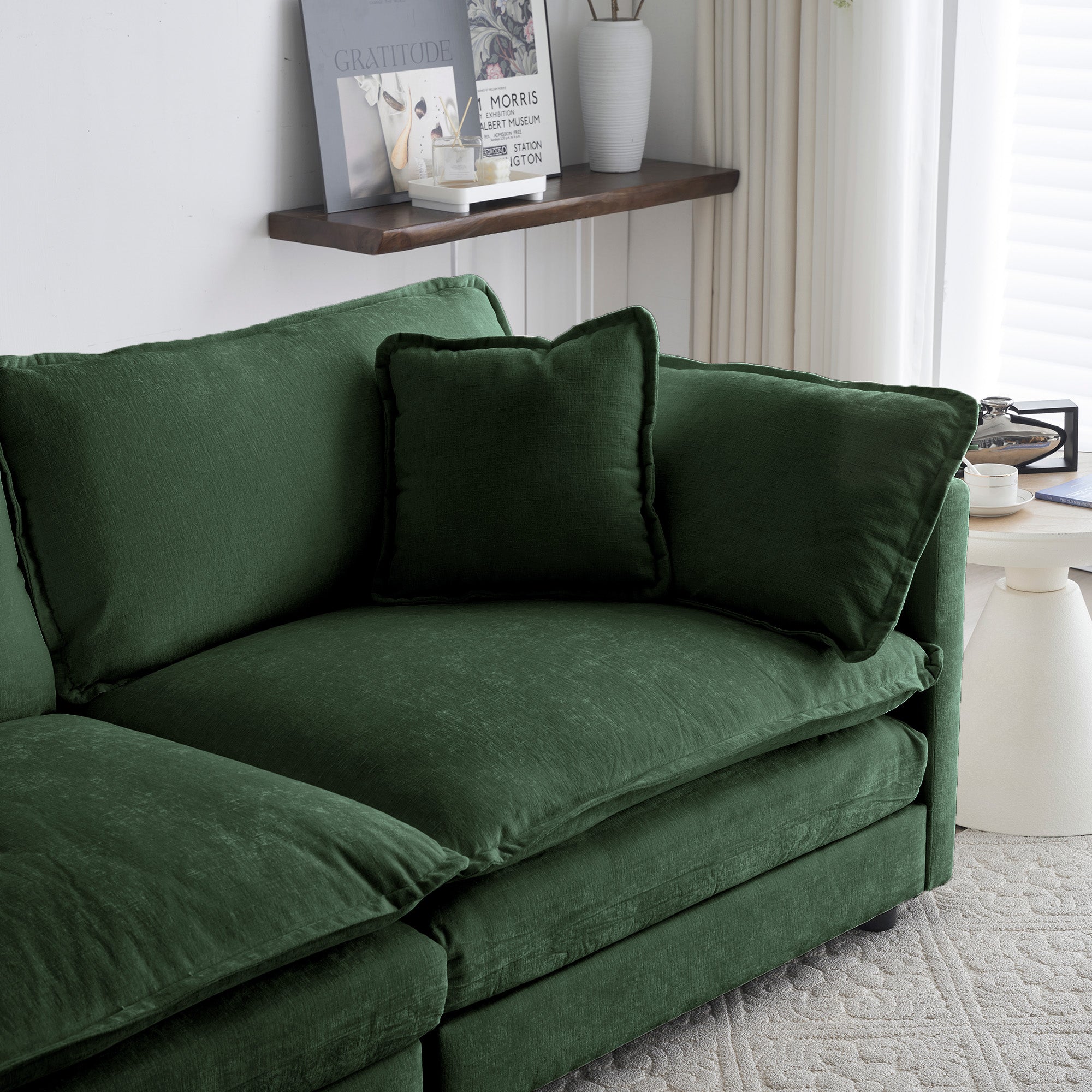 Napa Chenille Upholstered 2-Seater Loveseat Sofa Couch with 4 Pillows, Green
