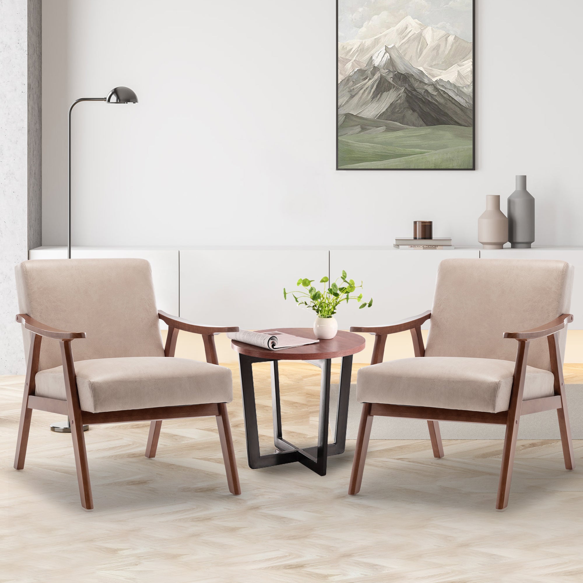 Aden Mid Century Modern Accent Chair with Solid Wood Frame and Thick Backrest