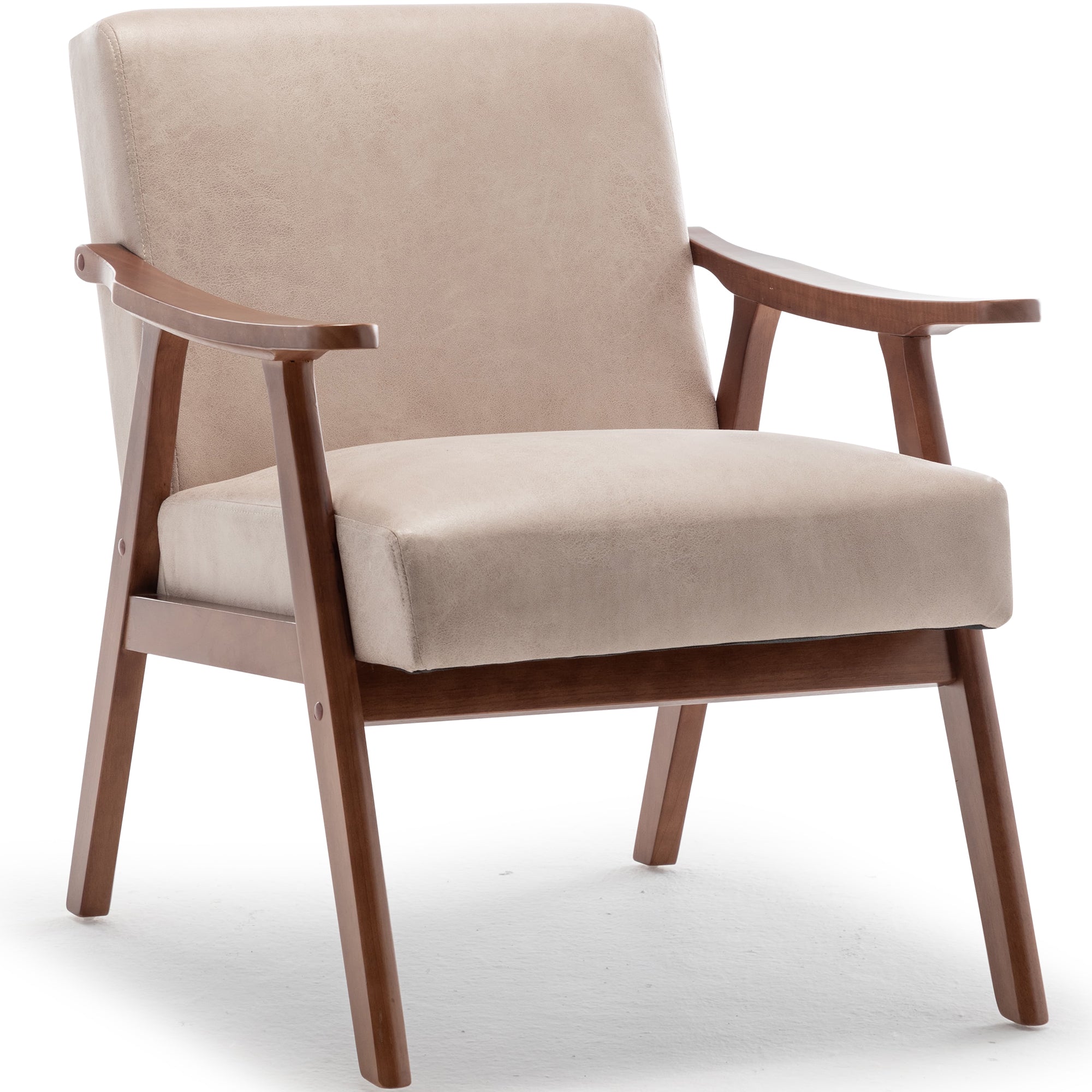 Aden Mid Century Modern Accent Chair with Solid Wood Frame and Thick Backrest