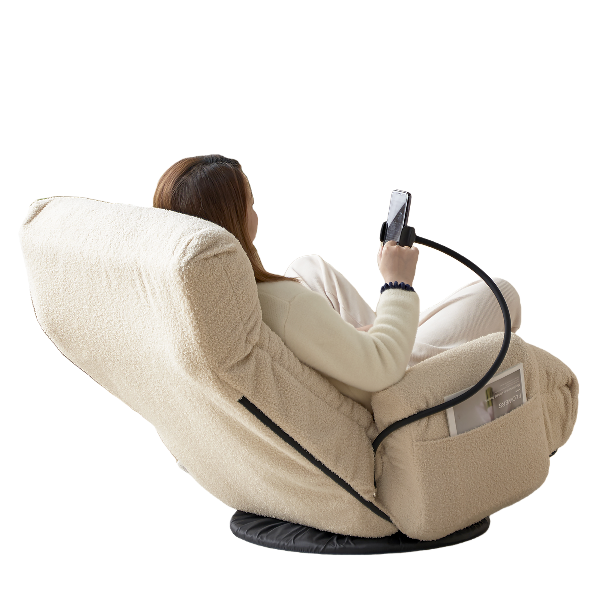 Basin Modern Swivel Recliner Lounge Chair with Phone Holder, Beige