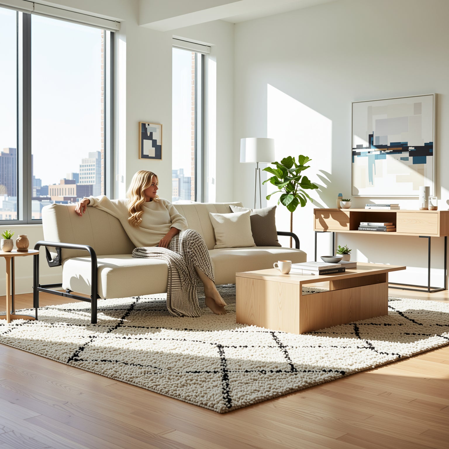 Homy Casa CLICKO 78" 3 Seater Sofa Bed Convertible Sleeper, Beige