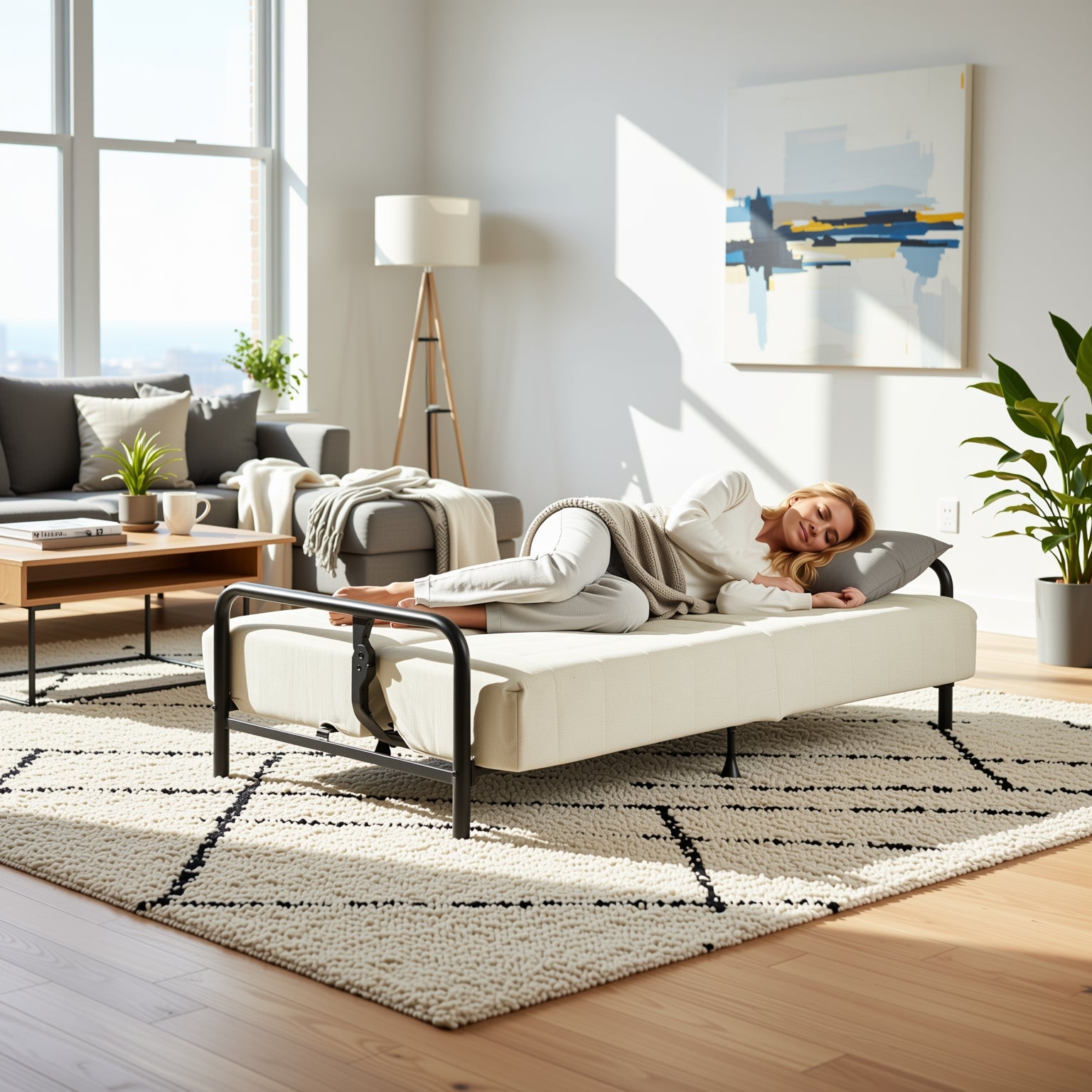 Homy Casa CLICKO 78" 3 Seater Sofa Bed Convertible Sleeper, Beige