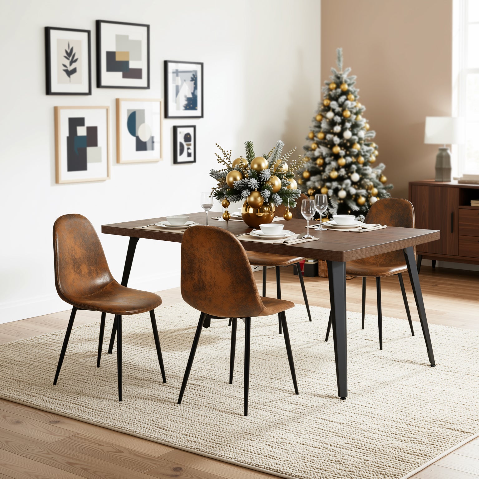 Stan 5 Piece Walnut Dining Table Set with 4 Charlton Upholstered Chairs