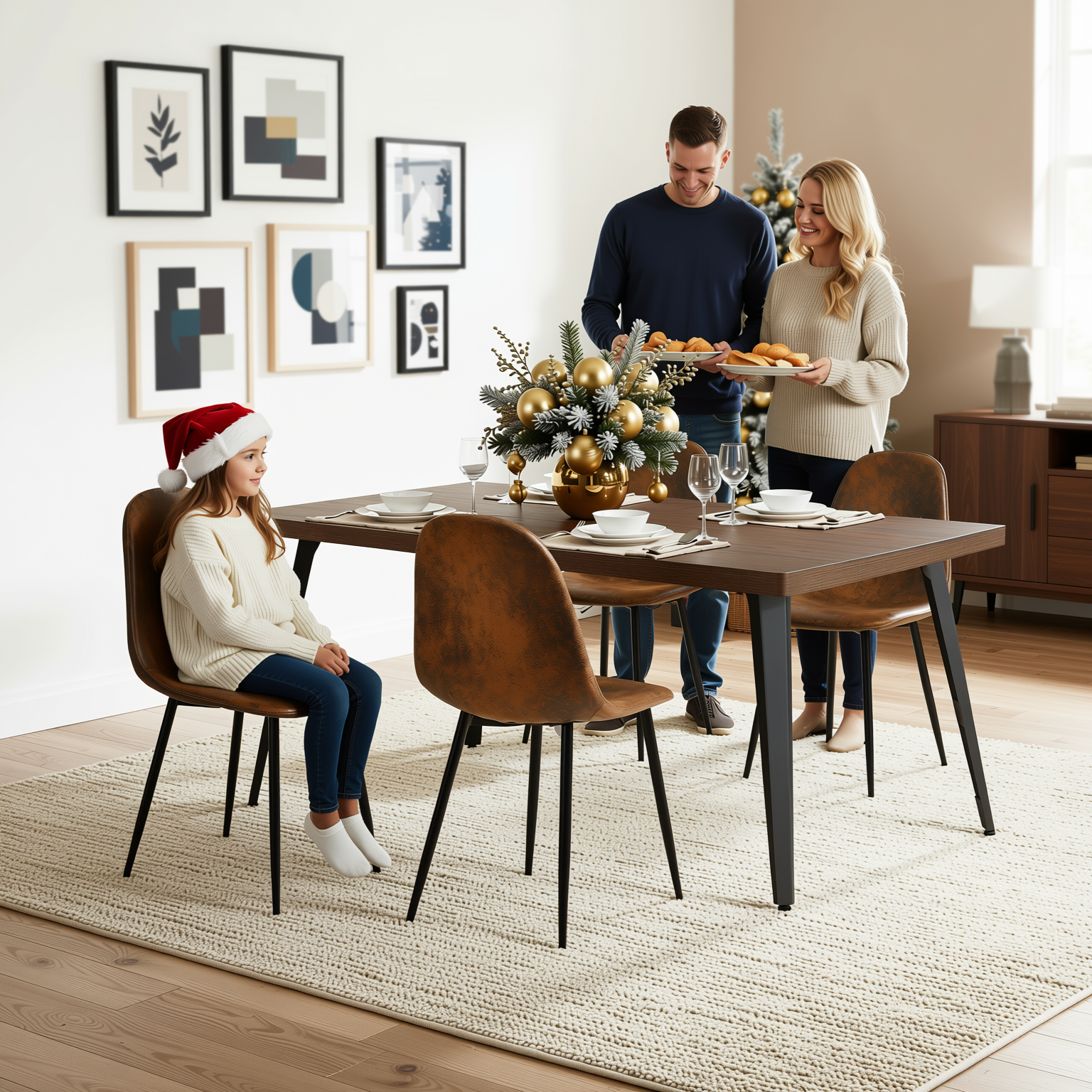 Stan 5 Piece Walnut Dining Table Set with 4 Charlton Upholstered Chairs