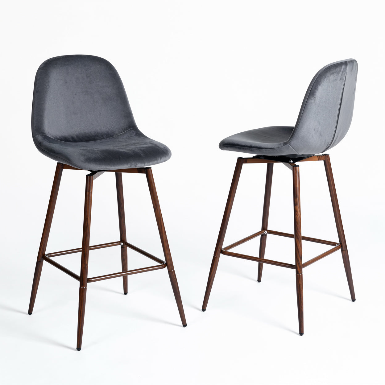 Homy Casa Charlton Counter 26” Dark Grey Velvet with Walnut Metal Leg, Open Box