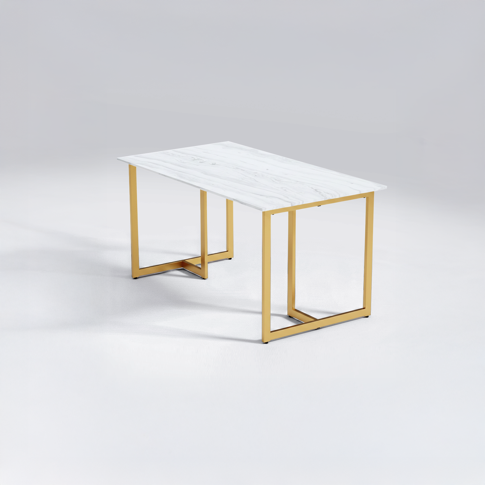 Homy Casa Slip 59.1 " Rectangular Marble White Dining Table with Gold Metal Legs