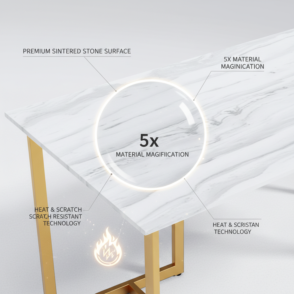 Homy Casa Slip 59.1 " Rectangular Marble White Dining Table with Gold Metal Legs