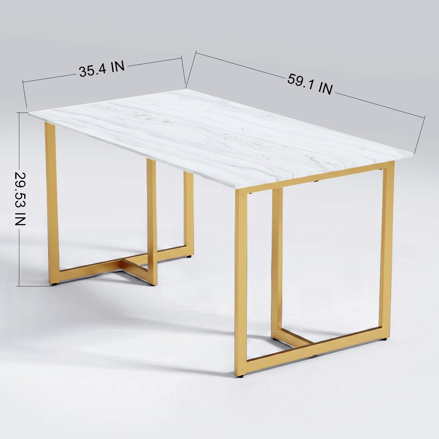 Homy Casa Slip 59.1 " Rectangular Marble White Dining Table with Gold Metal Legs