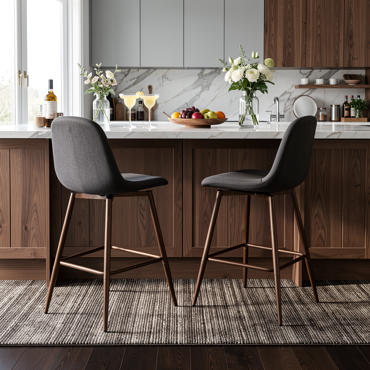 Homy Casa CHARLTON COUNTER 26" Dark Grey Swivel Barstool for Kitchen Island or Bar