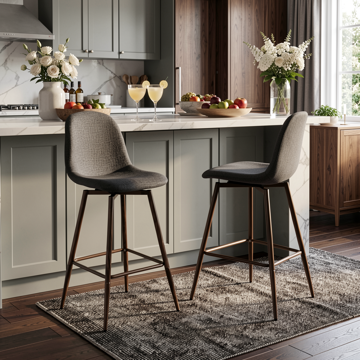 Homy Casa CHARLTON COUNTER 26" Dark Grey Swivel Barstool for Kitchen Island or Bar
