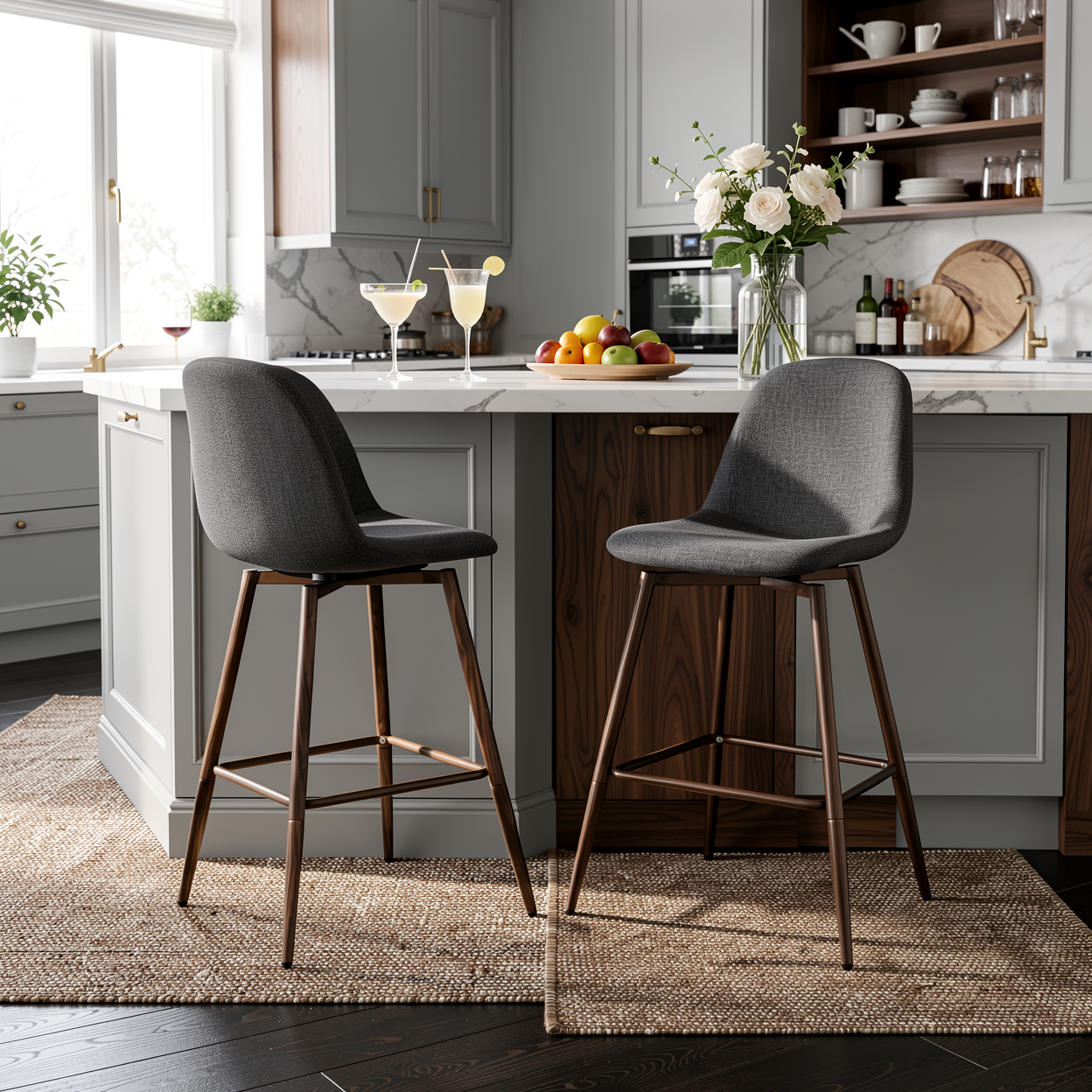 Charlton 26" Swivel Counter Height Bar Stools with Walnut Metal Legs Set of 2