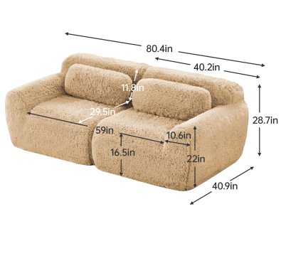 Durham Modular Loveseat Sofa with LITHOPS Beige Rocking Accent Chair Set