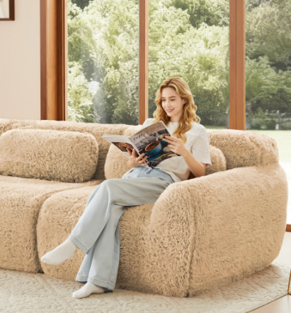 Durham Modular Loveseat Sofa with LITHOPS Beige Rocking Accent Chair Set