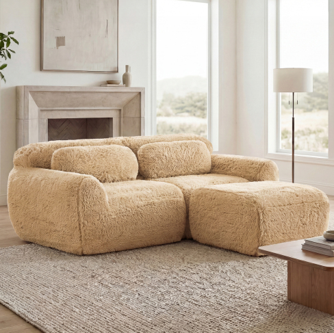 Durham Modular Loveseat Sofa with MAMIE WHITE Folding Laptop Table Set