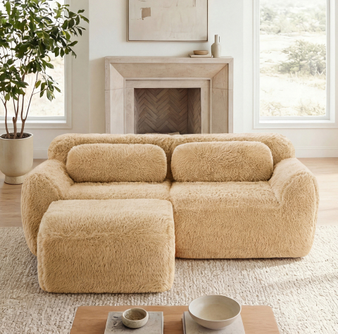 Durham Modular Loveseat Sofa with MAMIE WHITE Folding Laptop Table Set