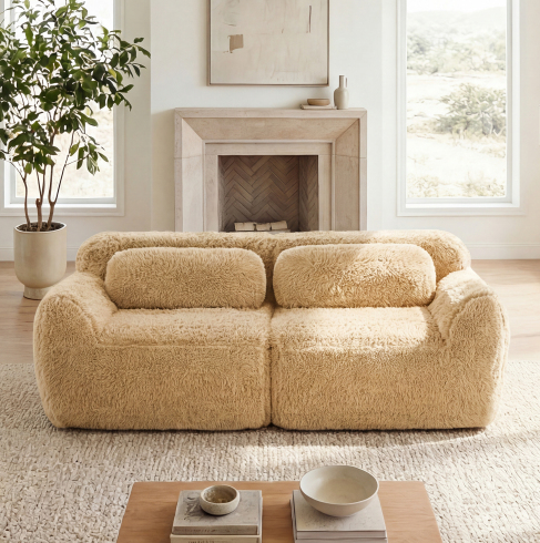 Durham Modular Loveseat Sofa with LITHOPS Beige Rocking Accent Chair Set